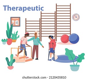 Physiotherapy and rehabilitation composition with therapeutic symbols flat vector illustration