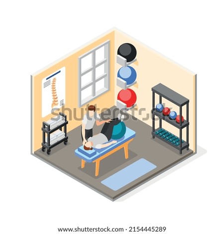 Physiotherapy and rehabilitation isometric concept with workout symbols vector illustration