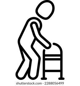 Physiotherapy thin line icon: man with medical walkers. Modern vector illustration.