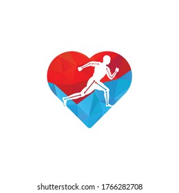 Physiotherapy treatment heart shape concept vector design. Runner Human Physiotherapy clinic logo. 
