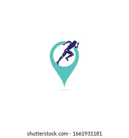 Physiotherapy treatment map pin shape concept design template vector with people run. Colorful vector health. Physiotherapy clinic logo. Physiotherapy logo	