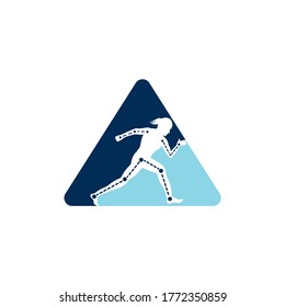 Physiotherapy treatment triangle shape concept logo design template vector with female runner.