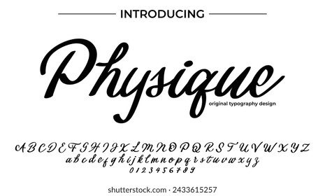 Physique Font Pincel elegante pintado en mayúsculas letras vectoriales, alfabeto, tipo de letra