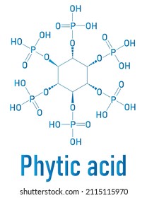 Phytic Acid Or Hexakisphosphate, IP6, Phytate Molecule. Present In Seeds And Grains Of Many Plants, Acting As Storage Form Of Phosphorus. Skeletal Formula.