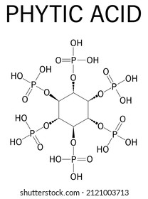 Phytic Acid Or Hexakisphosphate, IP6, Phytate Molecule. Present In Seeds And Grains Of Many Plants, Acting As Storage Form Of Phosphorus. Skeletal Formula.