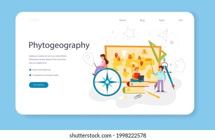 Phytogeography class web banner or landing page. Studying the botanical geography. Geographic distribution of plant species. Mapping and environment research. Isolated vector illustration