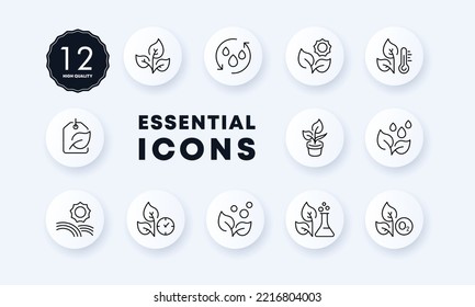 Phytology set icon. Tree leaf, plant, recycling, botany, flower, plant, fertilizer, photosynthesis, environmental friendly. Ecology. Horticulture concept. Neomorphism. Vector line icon for Business