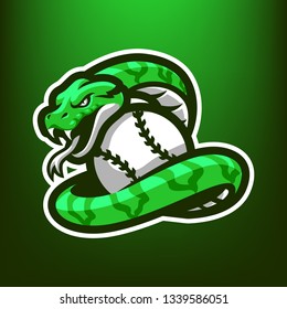 Phyton Snakes for esport and sport mascot logo isolated on dark Green Background