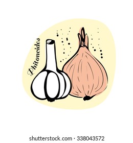 Phytoncides of the onion and garlic. Vector illustration