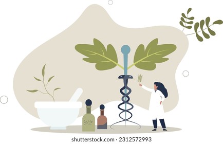 Phytotherapy or herbalism as plants usage for medication. Disease and illness prevention or treatment with natural herbal ingredients.flat vector illustration.