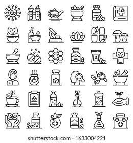 Phytotherapy icons set. Outline set of phytotherapy vector icons for web design isolated on white background