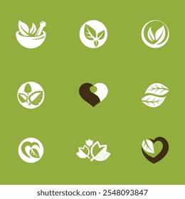 Metáfora de fitoterapia, emblemas gráficos de Vector colección. Ilustraciones conceptuales de estilo de vida vegetariano.