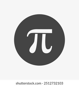 Pi 3.14 mathematical constant symbol. Greek letter, math sign in black circle