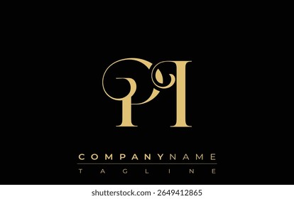 PI Abstract Creative Jewelry Logo. A stylish logo featuring golden monogram initials in an elegant and modern typography, perfect for branding