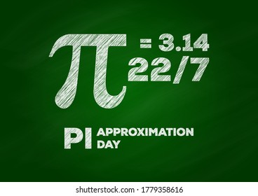 pi approximation day vector, green chalkboard with text