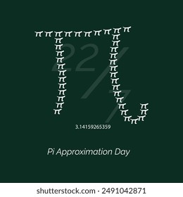 Pi Approximation Day vector, green chalkboard. Pi symbol, and formula. Vector, illustration. 22 July.