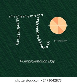 Pi Approximation Day vector, green chalkboard. Pi symbol, and formula. Vector, illustration. 22 July.