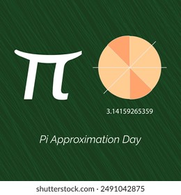 Pi Approximation Day vector, green chalkboard. Pi symbol, and formula. Vector, illustration. 22 July.