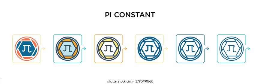 Pi constant symbol vector icon in 6 different modern styles. Black, two colored pi constant symbol icons designed in filled, outline, line and stroke style. Vector illustration can be used for web, 