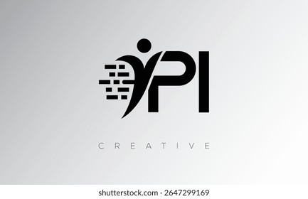 PI Criativo Digital Monogram Logo - Design de marca de letra futurista apresentando forma humana, movimento de pixel e estilo técnico mínimo para identidade de marca inovadora