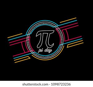 pi day, beautiful greeting card with neon concept colours