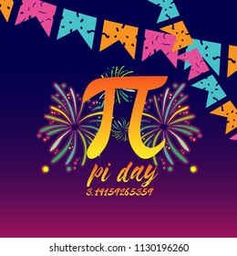 pi day, beautiful greeting card background or banner with fireworks theme. vector