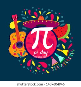 pi day, beautiful greeting card background or banner with colorful summer theme. design illustration