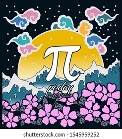 pi day, beautiful greeting card background or banner with sea and flower theme. design illustration