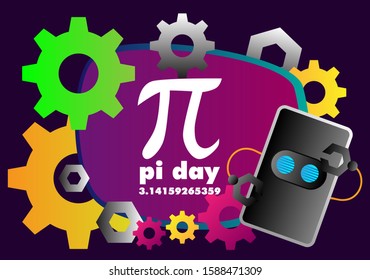 pi day, beautiful greeting card background or template banner with robot theme. design vector illustration