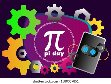 pi day, beautiful greeting card background or template banner with robot theme. design vector illustration