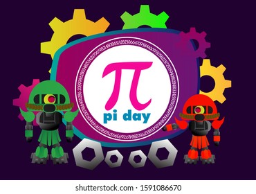 pi day, beautiful greeting card background or template banner with robot theme. design vector illustration