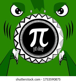 pi day, beautiful greeting card background or banner with cute dinosaur theme. vector