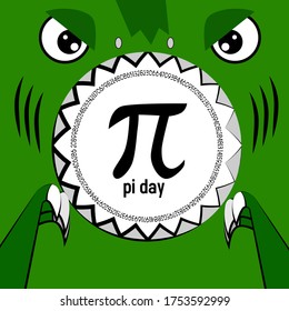 pi day, beautiful greeting card background or banner with cute dinosaur theme. vector