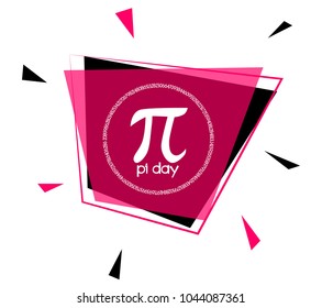 pi day logo, greeting card or sign with pink label