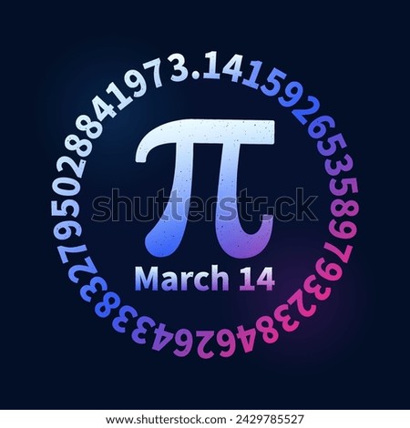 PI Day March 14 round vector colored background - Pi Digits in circle-shape Mathematics concept distressed illustration