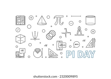 Pi Day Mathematical Constant concept vector thin line horizontal banner. Celebrate Mathematics illustration