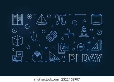 Pi Day Mathematical Constant concept vector outline horizontal blue banner - Celebrate Mathematics illustration with dark background