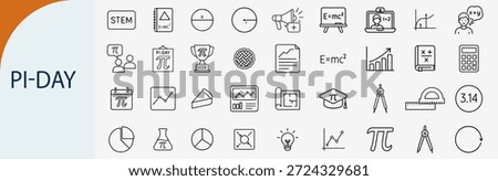 pi day mathematics and science icons set, geometry physics education vector