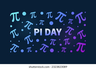 Pi Day am 14. März, Vektorgrafikbanner mit horizontaler Farbe. Mathe-Concept-Illustration mit dunklem Hintergrund