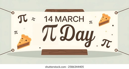 Pi Day on March 14th vector horizontal colored banner. Math concept illustration 