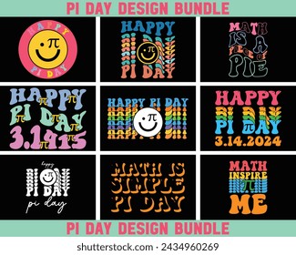 Pi Day Retro Design Bundle,Happy Pi Day Retro Bundle,Pi Bundle,Pi Day Design Groovy Font Style Bundle,