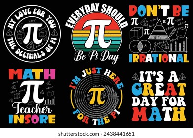 Pi day Retro vintage typography Bundle t shirt design. 