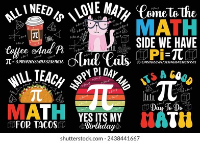 Pi day Retro vintage typography Bundle t shirt design. 