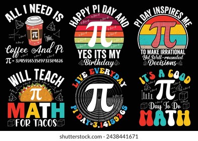 Pi day Retro vintage typography Bundle t shirt design. 