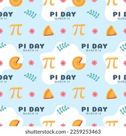 Pi Day Seamless Pattern Design with Mathematical Constants or Baked Pie in Template Hand Drawn Cartoon Flat Illustration