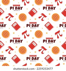 Pi Day Seamless Pattern Design with Mathematical Constants or Baked Pie in Template Hand Drawn Cartoon Flat Illustration