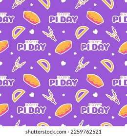 Pi Day Seamless Pattern Design with Mathematical Constants or Baked Pie in Template Hand Drawn Cartoon Flat Illustration