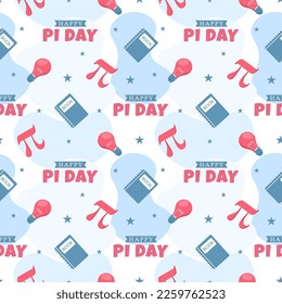 Pi Day Seamless Pattern Design with Mathematical Constants or Baked Pie in Template Hand Drawn Cartoon Flat Illustration