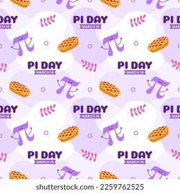 Pi Day Seamless Pattern Design with Mathematical Constants or Baked Pie in Template Hand Drawn Cartoon Flat Illustration