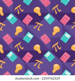 Pi Day Seamless Pattern Design with Mathematical Constants or Baked Pie in Template Hand Drawn Cartoon Flat Illustration